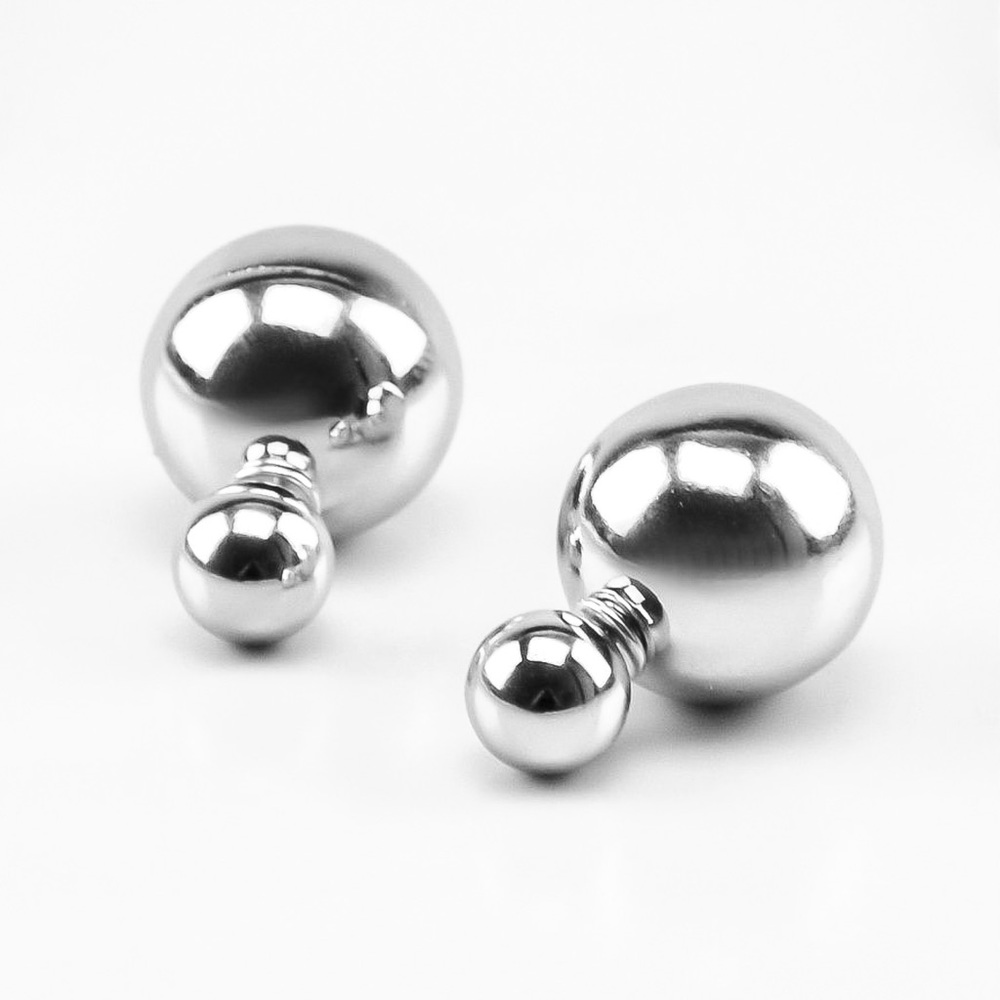 2/$20!  Silver Double Ball Stud Earrings - Picture 4 of 7